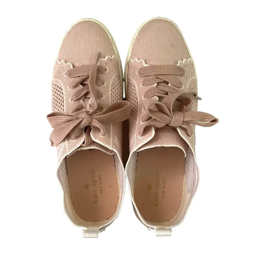 Kate Spade Pink Ainslee Mesh Scallop Sneakers Size 8.5 Preppy Casual Coquette